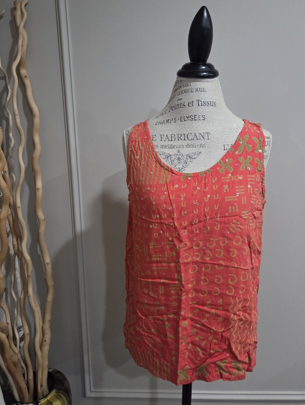 FAITH Women's Coral Printed Sleeveless Shell Top Sz.L
